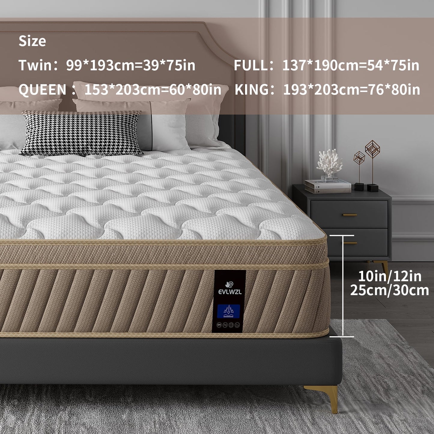 10"12" Twin Full Queen Size Mattress in a Box Hybrid Pocket Spring Memory Foam