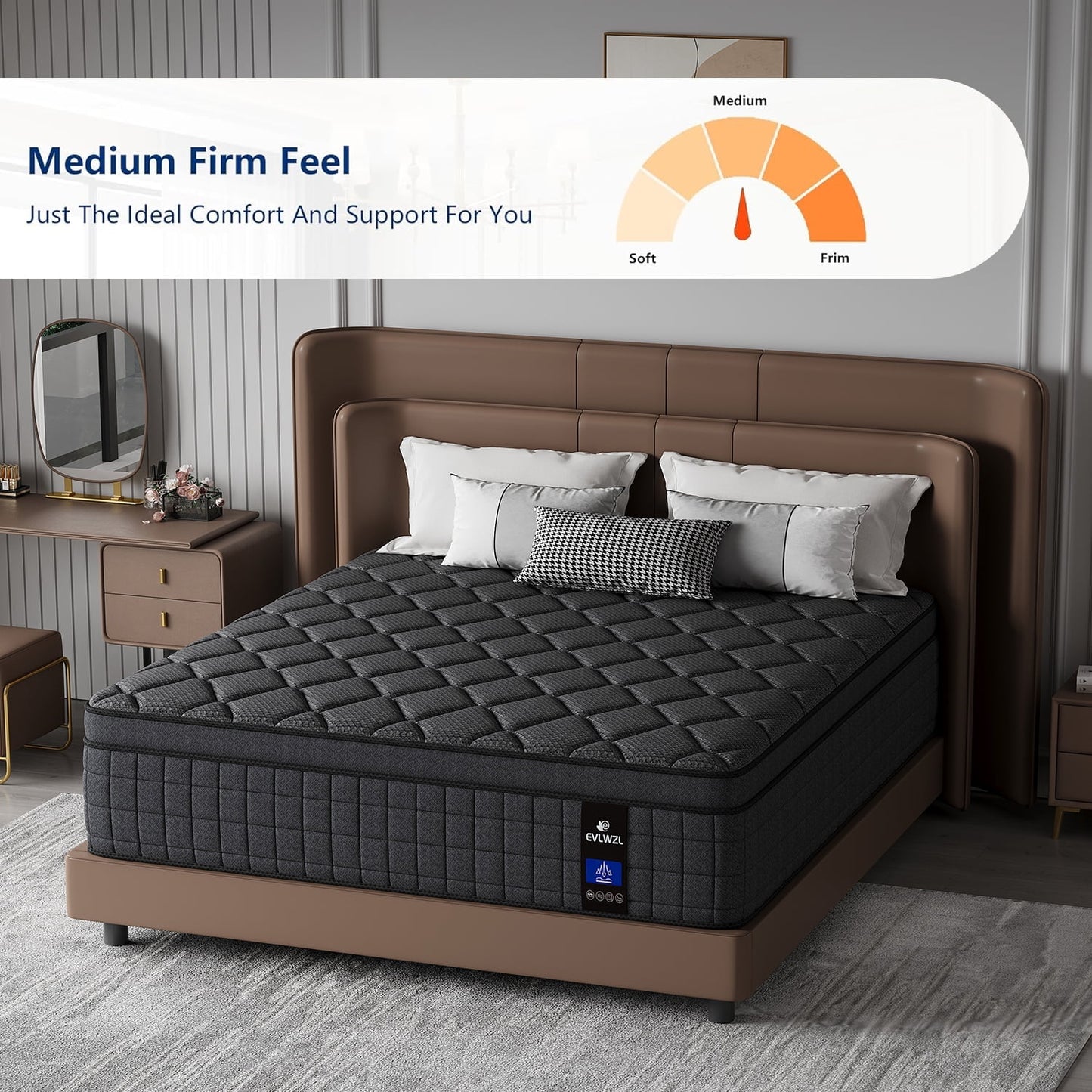 Full Mattress,  12 Inch Memory Foam Mattress in a Box, Cool Hybrid Individual Pocket Springs Queen Size Mattress with Breathable Knitted Fabric and Edge Support, Medium Firm, Black