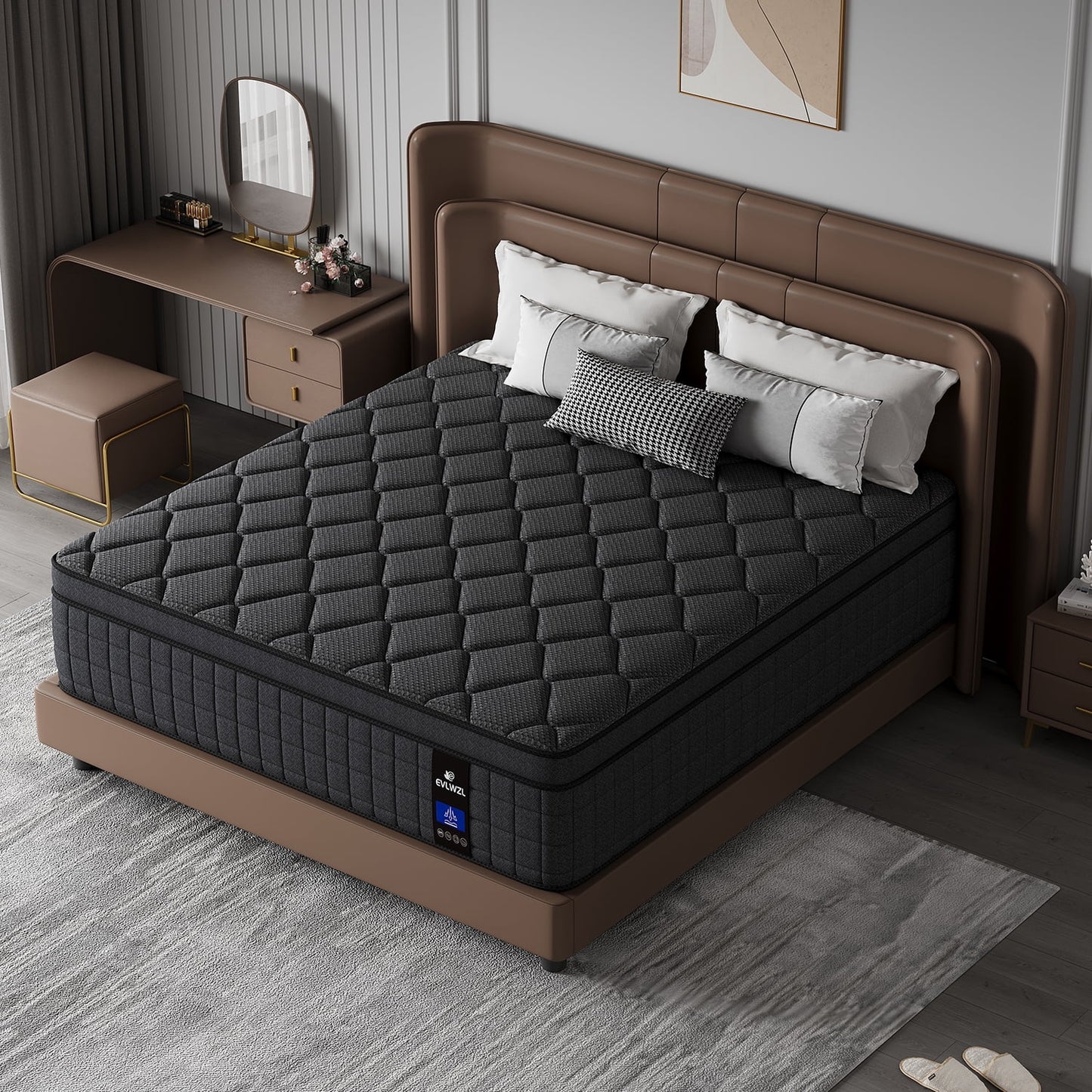 EVLWZL 12 Inch King Mattress, Medium Pillow Top Hybrid Mattress-in-a-Box