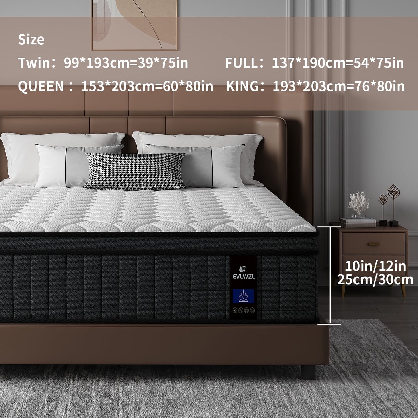EVLWZL 10 inch Queen Mattress in a Box, Cooling Gel Infused Memory Foam Hybrid Mattress, Pocket Spring, Medium