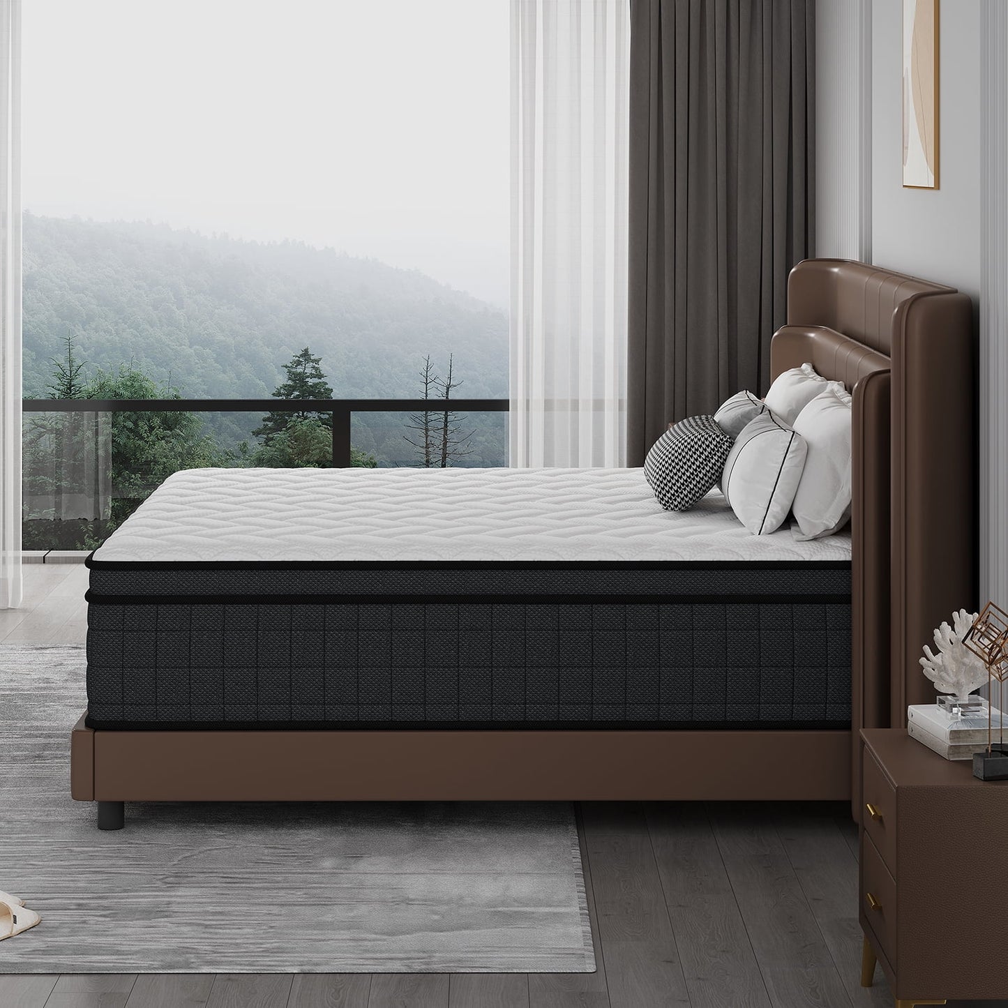 EVLWZL 10 inch Queen Mattress in a Box, Cooling Gel Infused Memory Foam Hybrid Mattress, Pocket Spring, Medium