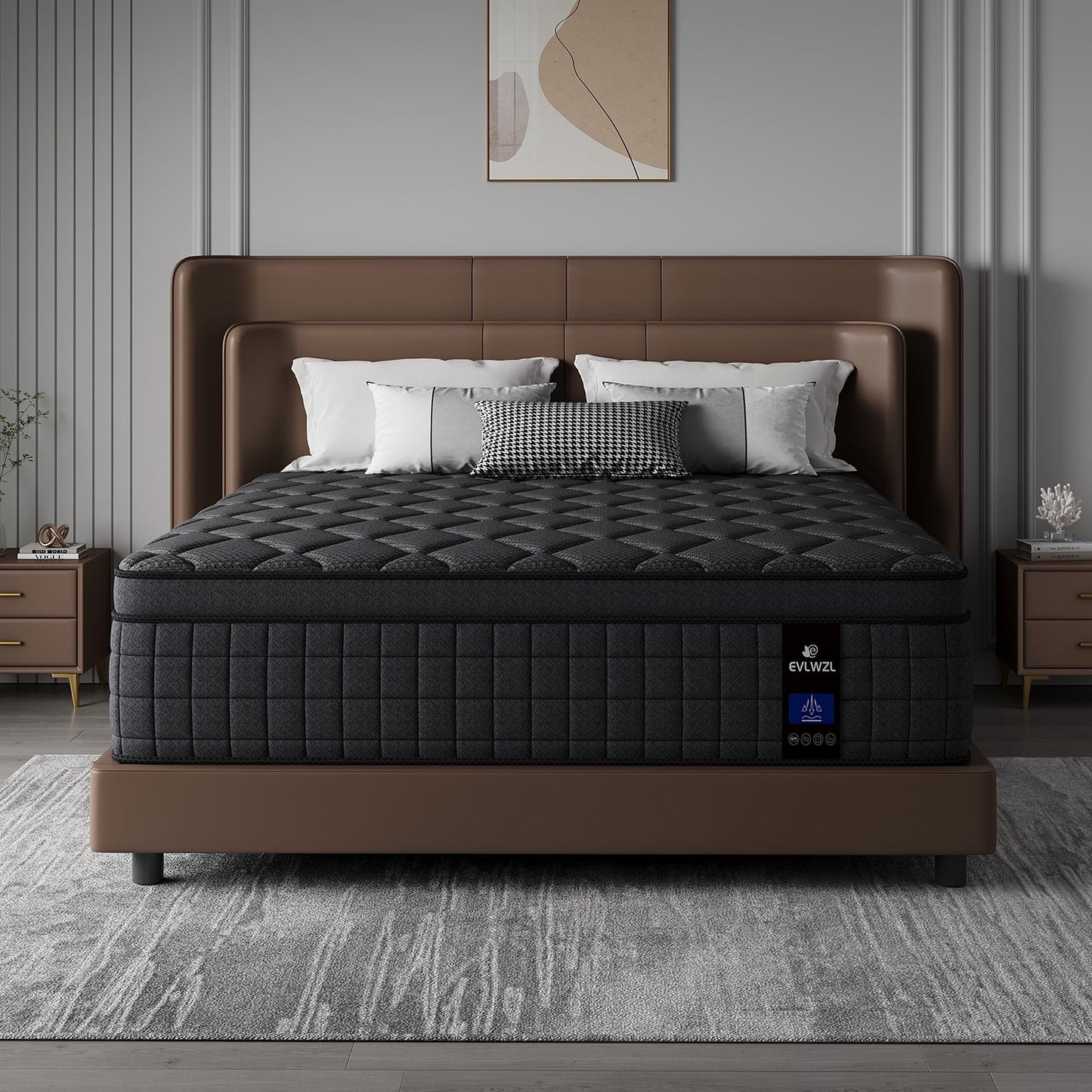 Full Mattress,  12 Inch Memory Foam Mattress in a Box, Cool Hybrid Individual Pocket Springs Queen Size Mattress with Breathable Knitted Fabric and Edge Support, Medium Firm, Black