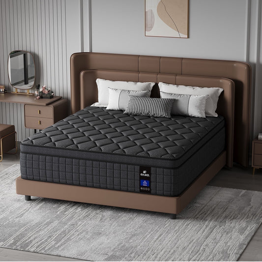 EVLWZL 10 Inch 12 Inch Queen Mattress, Medium Pillow Top Hybrid Mattress-in-a-Box