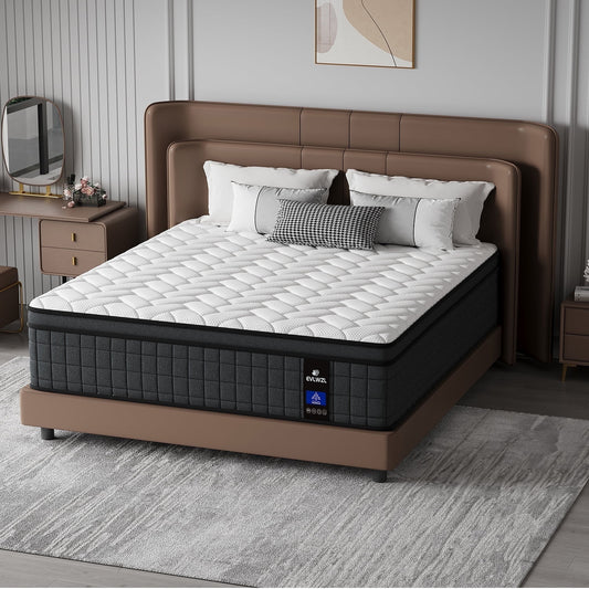 EVLWZL 10 inch Queen Mattress in a Box, Cooling Gel Infused Memory Foam Hybrid Mattress, Pocket Spring, Medium