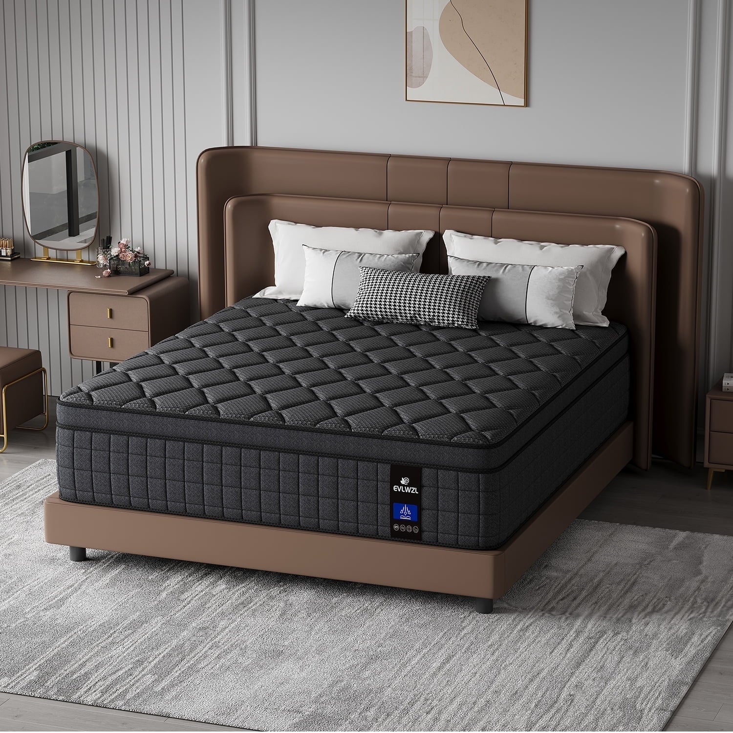 EVLWZL Black Cooling Gel Memory Foam Mattress, 10 inch Queen Mattress in a Box, Firm
