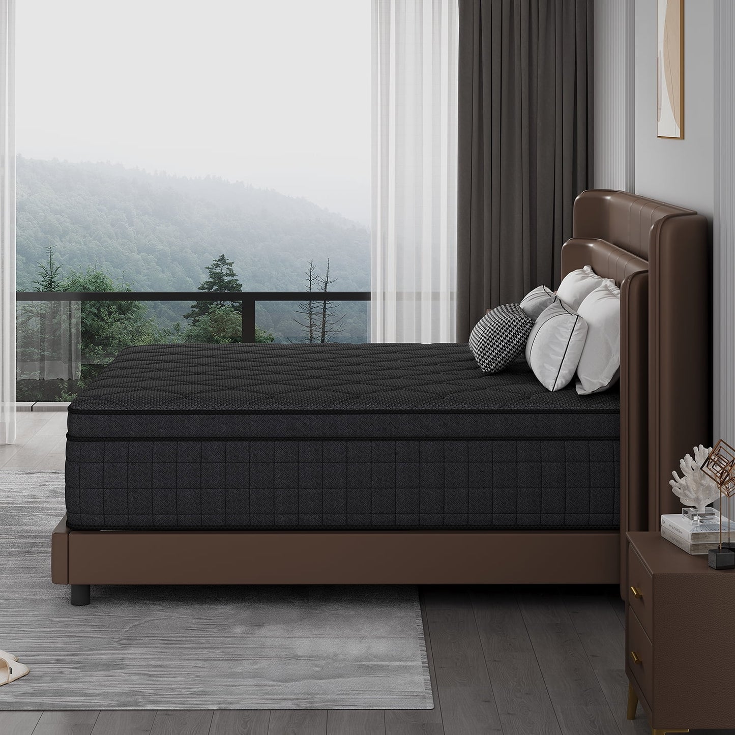 Full Mattress,  12 Inch Memory Foam Mattress in a Box, Cool Hybrid Individual Pocket Springs Queen Size Mattress with Breathable Knitted Fabric and Edge Support, Medium Firm, Black